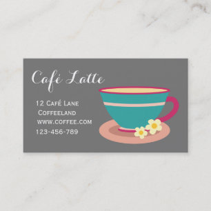 Moderner Teeservice im Café Teacup Kamillentee Visitenkarte