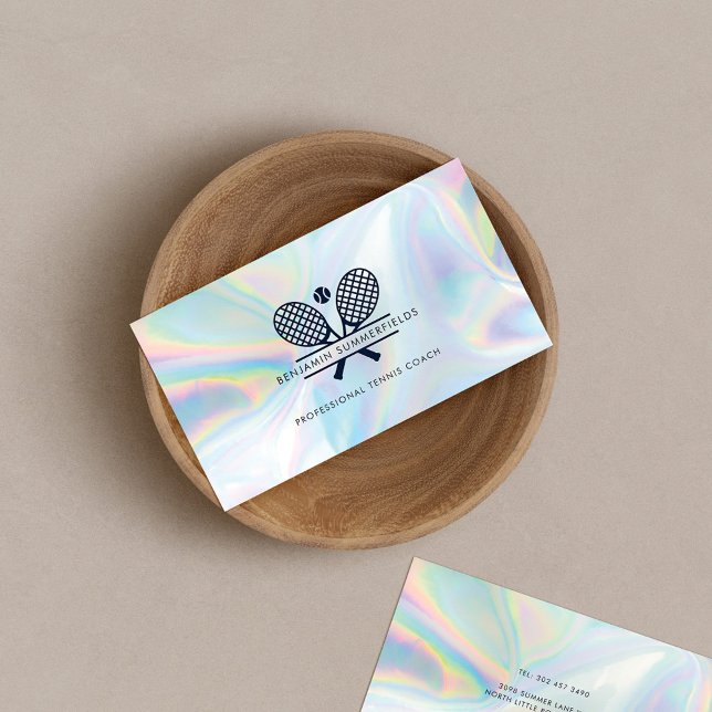 Moderner Tennistrainer Minimalistische Holografie Visitenkarte (Sports Coach Tennis Professional Business Card)