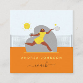 Moderner Tennistrainer Spielerin Illustration Quadratische Visitenkarte