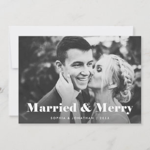 Moderner Text mit zwei Fotos Verheiratet und fro Feiertagskarte