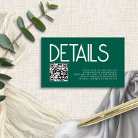 Moderner Text QR Code Smaragdfarbene Hochzeitdetai