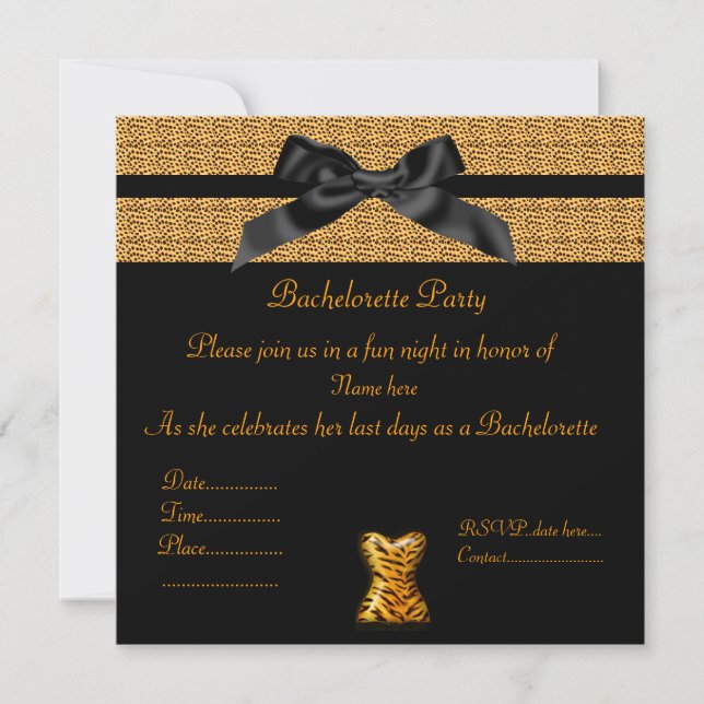 MODERNER TIERDRUCK MIT BOW BACHELORETTE INVITE EINLADUNG (Vorderseite)