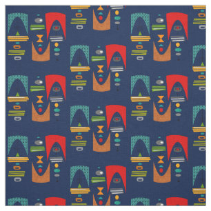 Moderner Tiki Tok Navy Blue Stoff