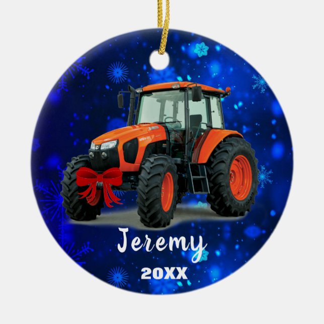 Moderner Traktor "Christmas 20XX" Keramik Ornament (Vorne)