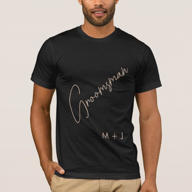 Moderner Trauzeuge | Beige + Schwarzes Skript T-Shirt (Vorderseite)