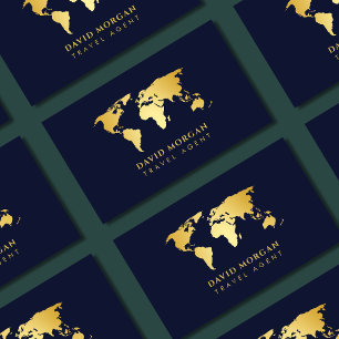 Moderner Travel Agent World Map Navy und Gold Visitenkarte