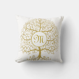 Moderner Tree Monogram Gold Kissen