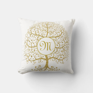 Moderner Tree Monogram Gold Kissen