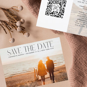 Moderner TREND ELEGANT Text QR CODE Zwei Fotos Save The Date