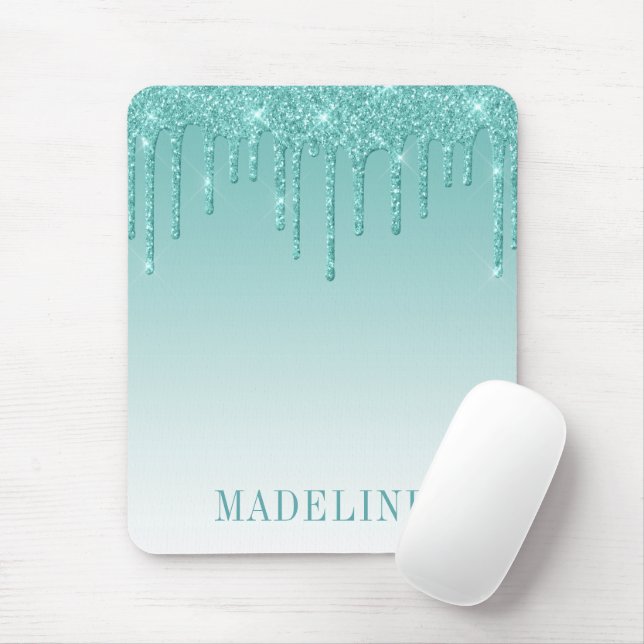 Moderner, trendiger Aquamariner Glitzer Tropfen Mousepad (Mit Mouse)