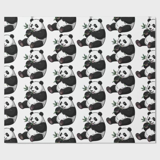 Moderner Trendiger Süßer Panda Bär Mit Grünem Bamb Geschenkpapier (Flach)