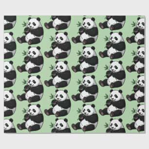 Moderner trendiger süßer Panda-Bär mit Grünpflanze Geschenkpapier