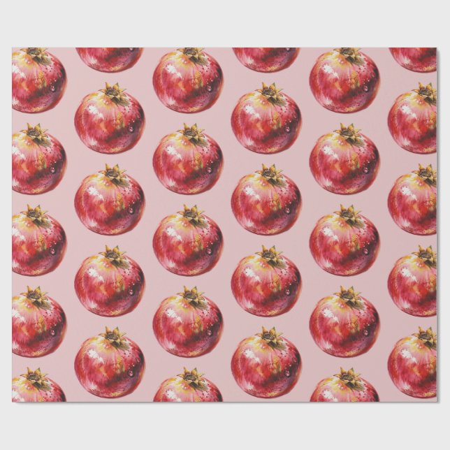 Moderner trendiger Wasserfarbe-Frucht Granatapfel Geschenkpapier (Flach)