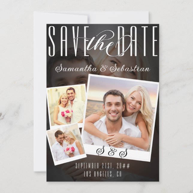 Moderner Trendsetter mit 3 Foto QR CODE Save the D Date (Vorderseite)