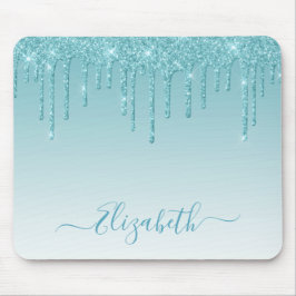 Moderner Trendy Aqua Glitzer Stilvolle Schrift Mousepad