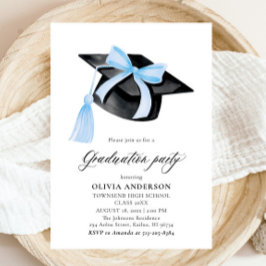 Moderner Trendy Blue Bow Graduation Cap Abschluss Einladung