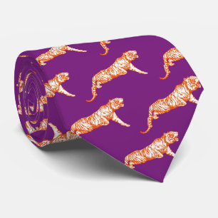 Moderner Trendy Bright Orange Tiger auf Lila Krawatte
