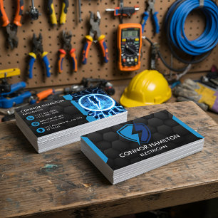 Moderner Trendy Cool Blue Lightning Electrician Visitenkarte