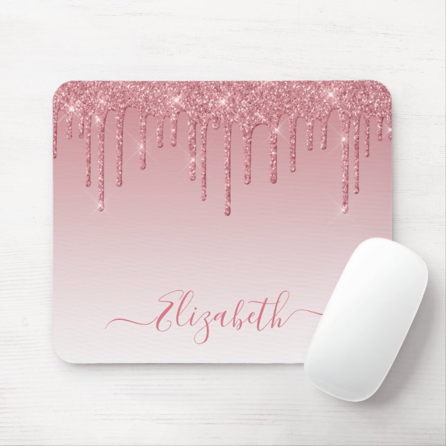 Moderner Trendy Dusty Pink Glitzer Stilvolle Schri Mousepad (Mit Mouse)