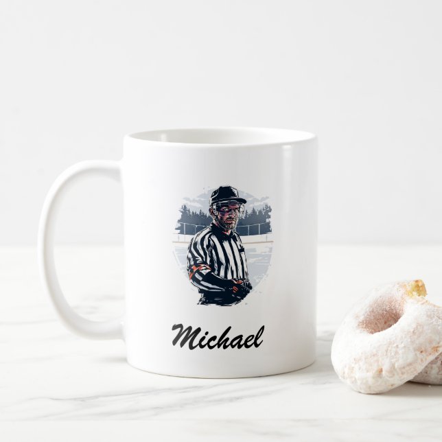 Moderner trendy Eishockey-Schiedsrichter Personali Kaffeetasse (Mit Donut)