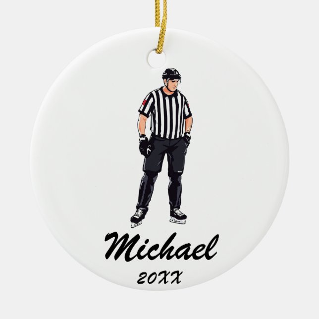 Moderner trendy Eishockey-Schiedsrichter Personali Keramik Ornament (Vorne)