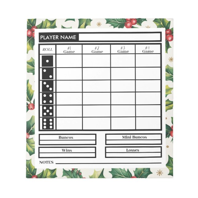 Moderner Trendy Frohe Weihnachts Bunco Score Notizblock (Vorderseite)