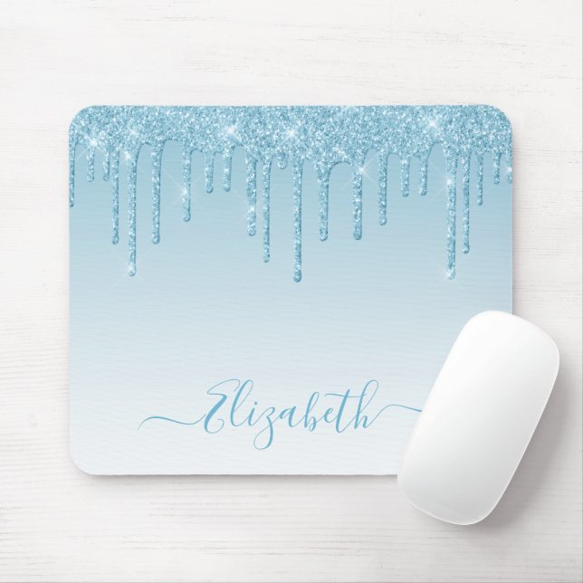 Moderner Trendy Light Blue Glitzer Stilvolle Schri Mousepad (Mit Mouse)