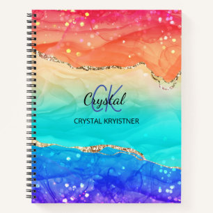 Moderner Trendy Monogram Rainbow Agate Glitzer Notizbuch
