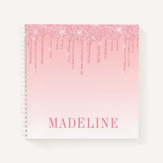 Moderner Trendy Pink Blush Glitzer Tropfen Notizbuch (Vorderseite)