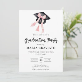 Moderner Trendy Pink Bow Graduation Cap Abschluss Einladung