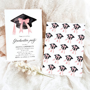 Moderner Trendy Pink Bow Graduation Cap Abschluss Einladung