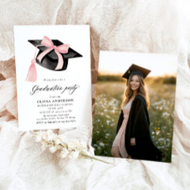 Moderner Trendy Pink Bow Graduation Cap Abschluss Einladung