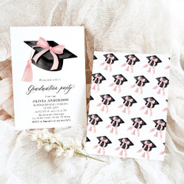 Moderner Trendy Pink Bow Graduation Cap Abschluss Einladung