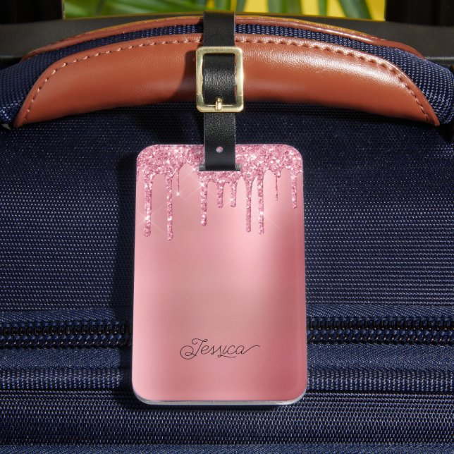 Moderner Trendy Pink Driving Glitzer Gepäckanhänger (Vorderseite Insitu 2)