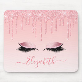 Moderner Trendy Pink Glitzer Lashes Stilschrift Mousepad