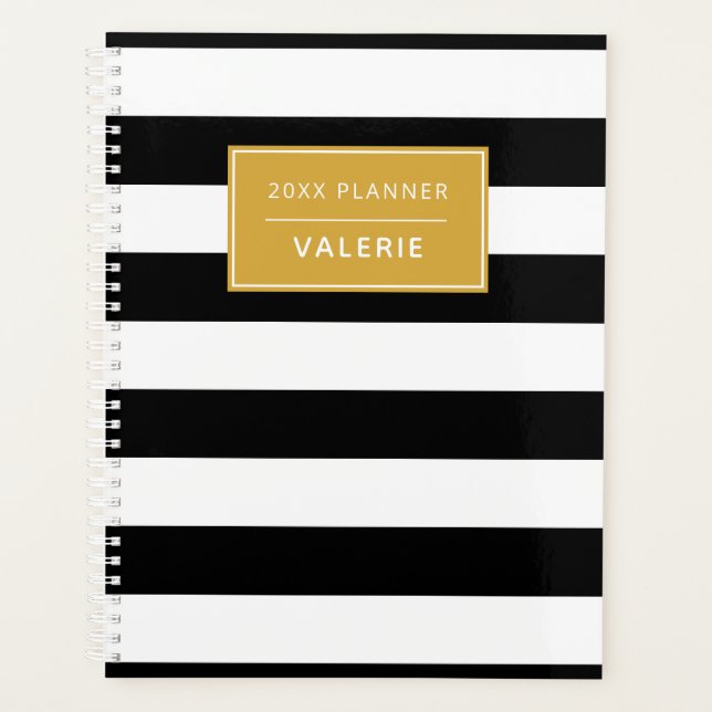 Moderner Trendy Schwarz-weiß Strip Individuelle Na Planer (Vorderseite)