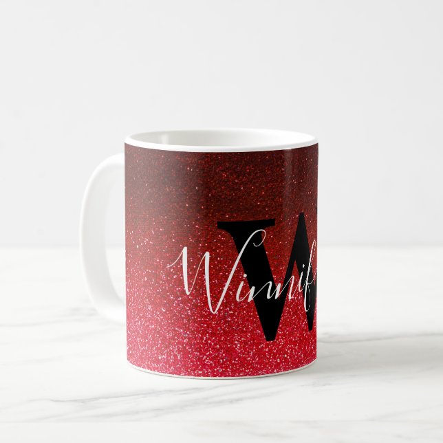 Moderner Trendy Simple Monogram Black Glitzer Ombr Kaffeetasse (Vorderseite Links)