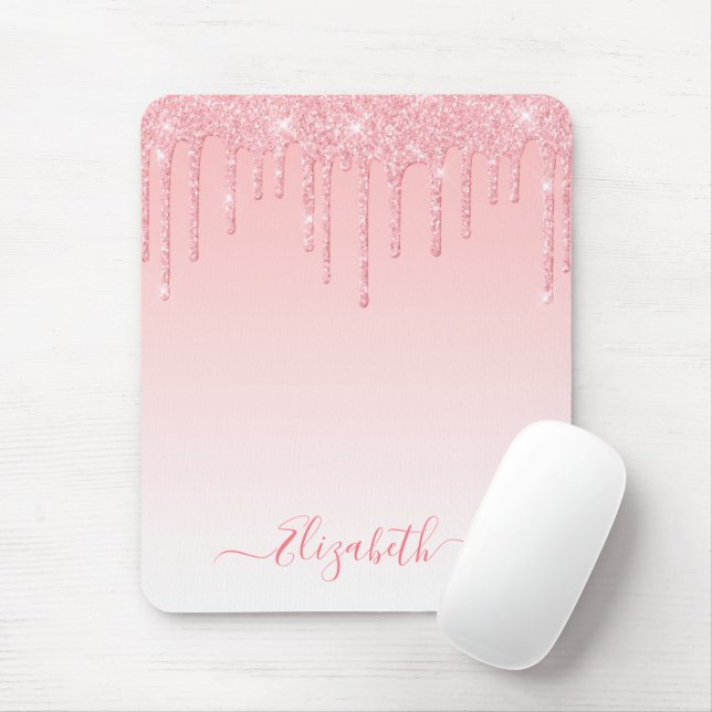 Moderner Trendy Stilvolles Script Rosa Blush Glitz Mousepad (Mit Mouse)