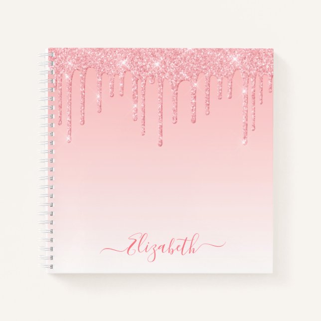 Moderner Trendy Stilvolles Script Rosa Blush Glitz Notizbuch (Vorderseite)