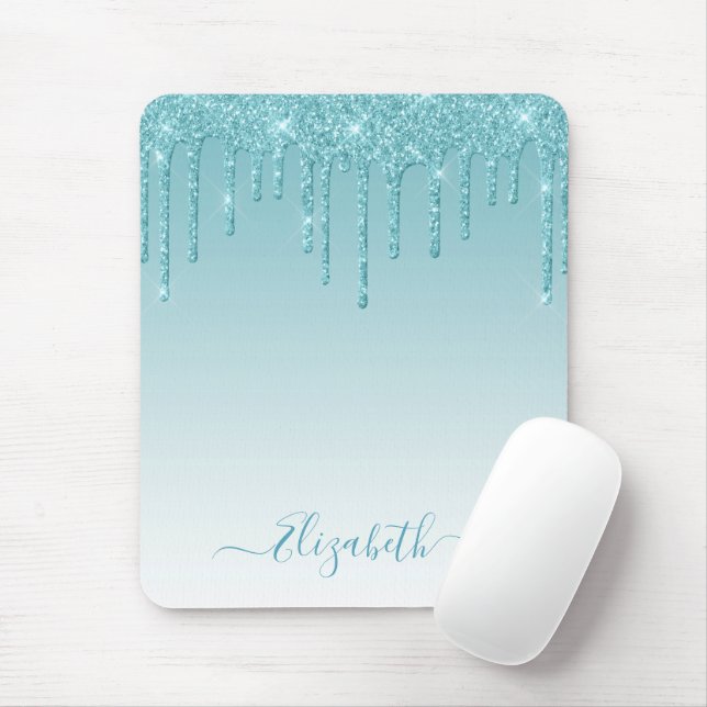 Moderner Trendy Stylish Script Aqua Glitzer Mousepad (Mit Mouse)
