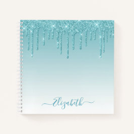 Moderner Trendy Stylish Script Aqua Glitzer Notizbuch