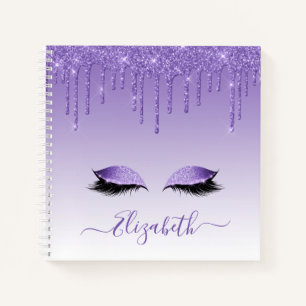 Moderner Trendy Stylish Script Lila Glitzer Lashes Notizbuch