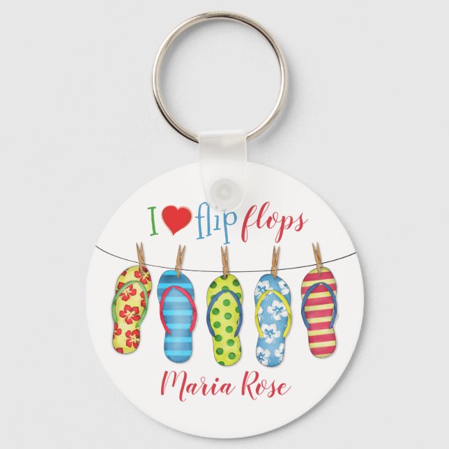 Moderner tropischer Flip Flops Sommer Fun Beach Schlüsselanhänger (Vorderseite)