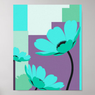 Moderner Türkis-Blumen-Abstrakt-Poster Poster