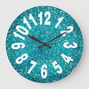 Moderner türkisfarbener blauer Glitzer Große Anzah Wanduhr