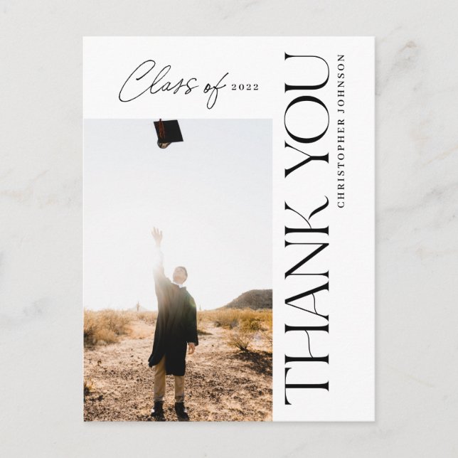 Moderner Typ Abschluss Vielen Dank Foto Black Postkarte (Vorderseite)