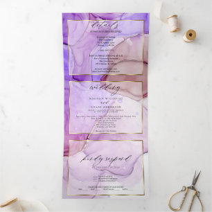 Moderner ultravioletter Lila Mauve Fluid Tinte Dreifach Gefaltete Einladung