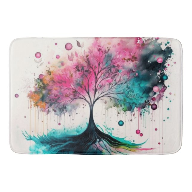 Moderner und kühne mystischer Baum (blau, rosa, or Badematte (Vorderseite)