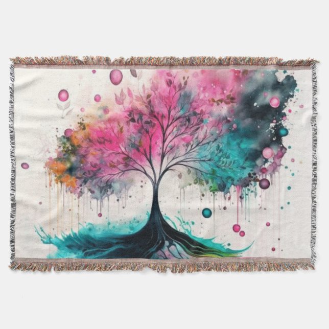 Moderner und kühne mystischer Baum (blau, rosa, or Decke (Vorderseite)