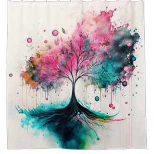 Moderner und kühne mystischer Baum (blau, rosa, or Duschvorhang